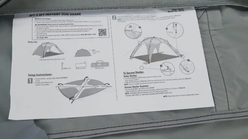 Ozark Trail 8x8 Instant Sun Shade Instructions